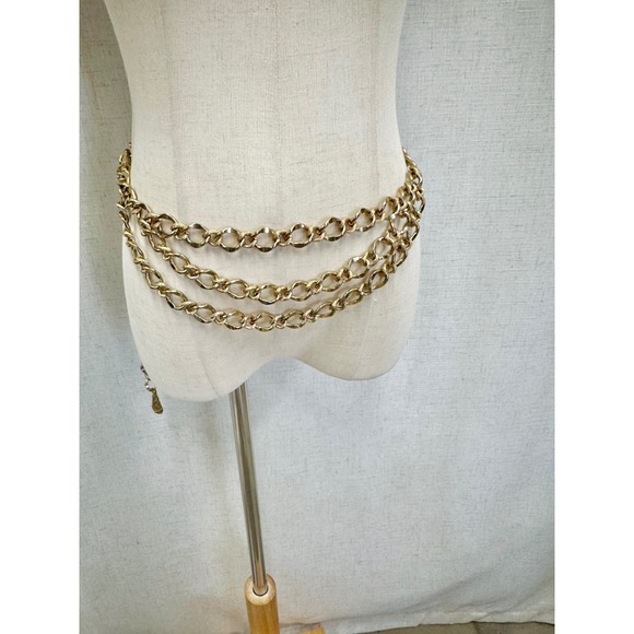 Vintage Gold Tone Multi Strand Layered Chain Belt Statement Accessory Wrap - Picture 13 of 16